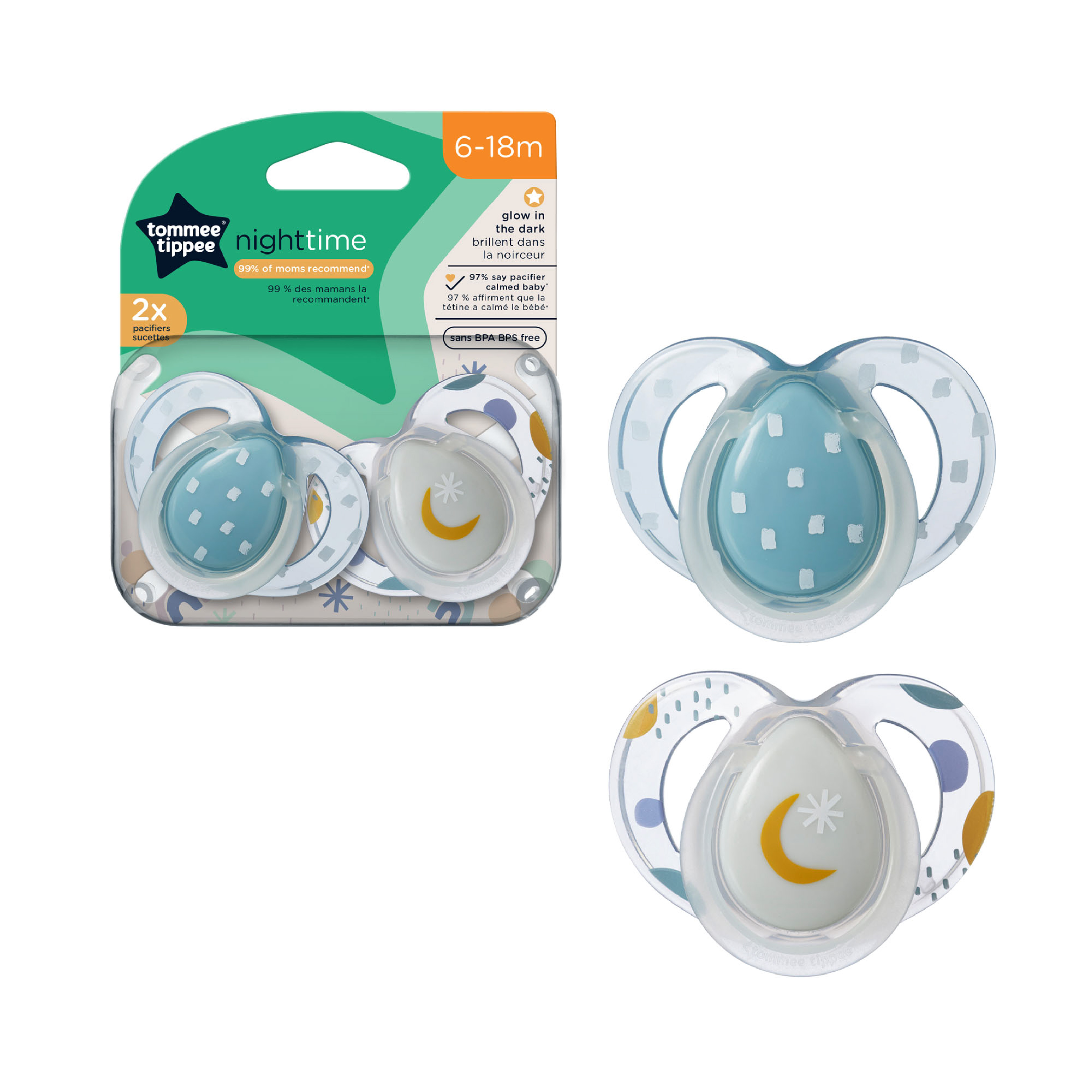CHUPETES 6-18 MESES TT NIGHT TIME 2 PK  NUEVO