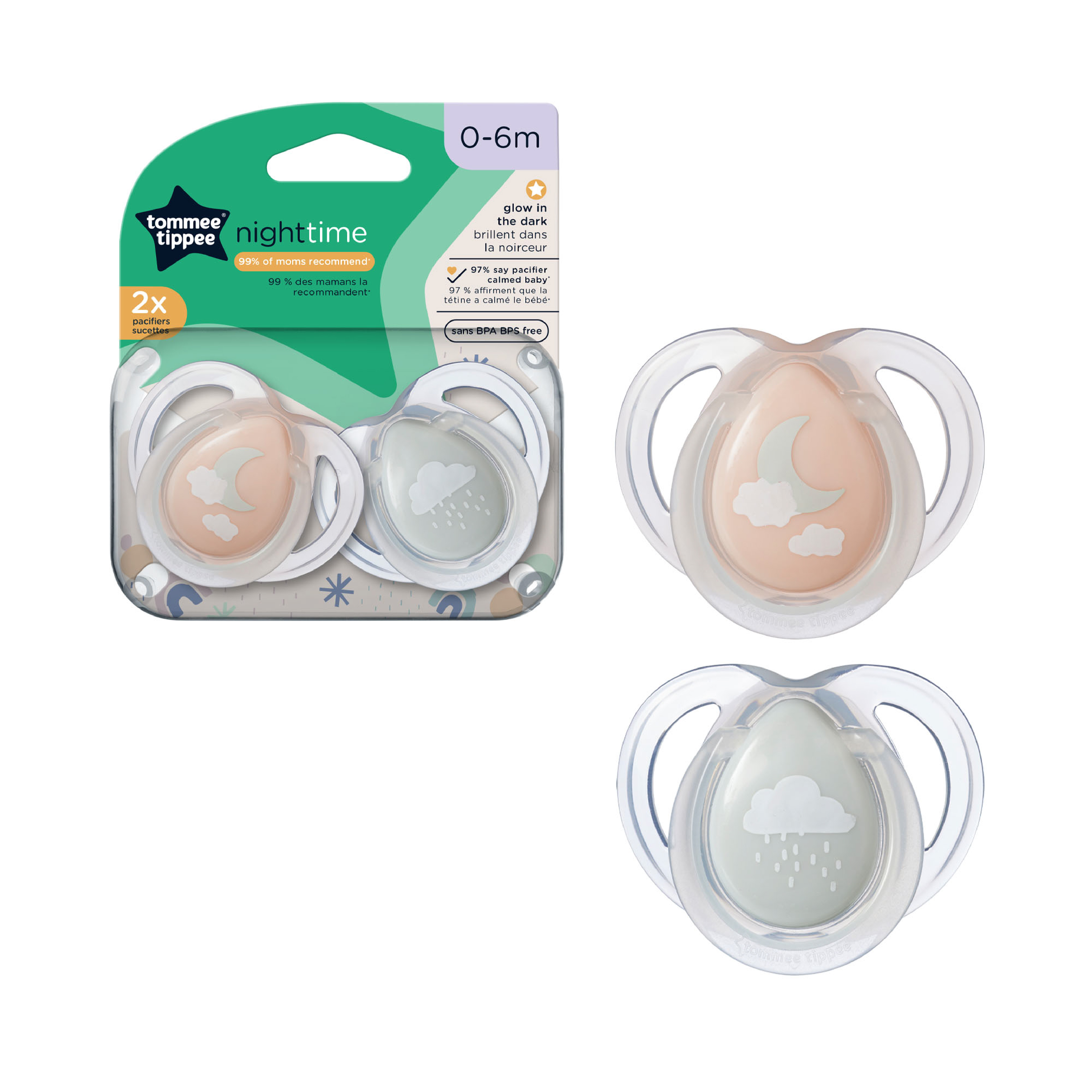 CHUPETES 0-6 MESES TT NIGHT TIME 2 PK  NUEVO