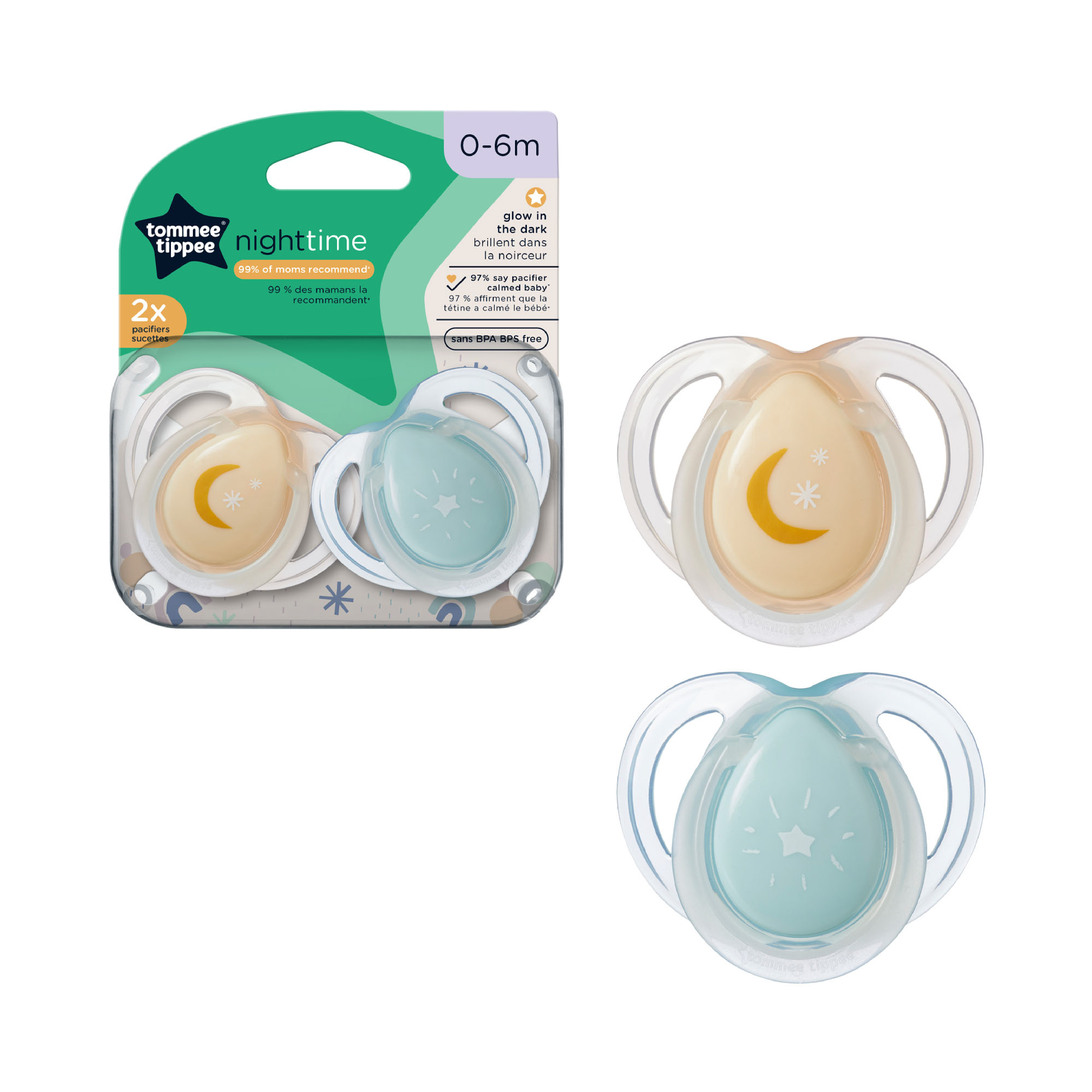CHUPETES 0-6 MESES TT NIGHT TIME 2 PK  NUEVO
