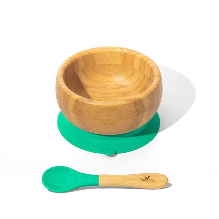 BAMBOO STAY PUT SUCTION BABY BOWL+SPOON VERDE