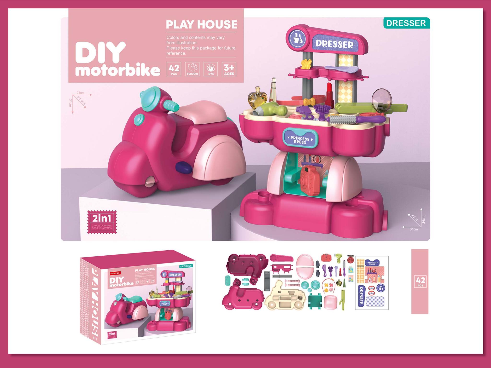 SET 2 EN 1 MOTO / PELUQUERIA ROSA
